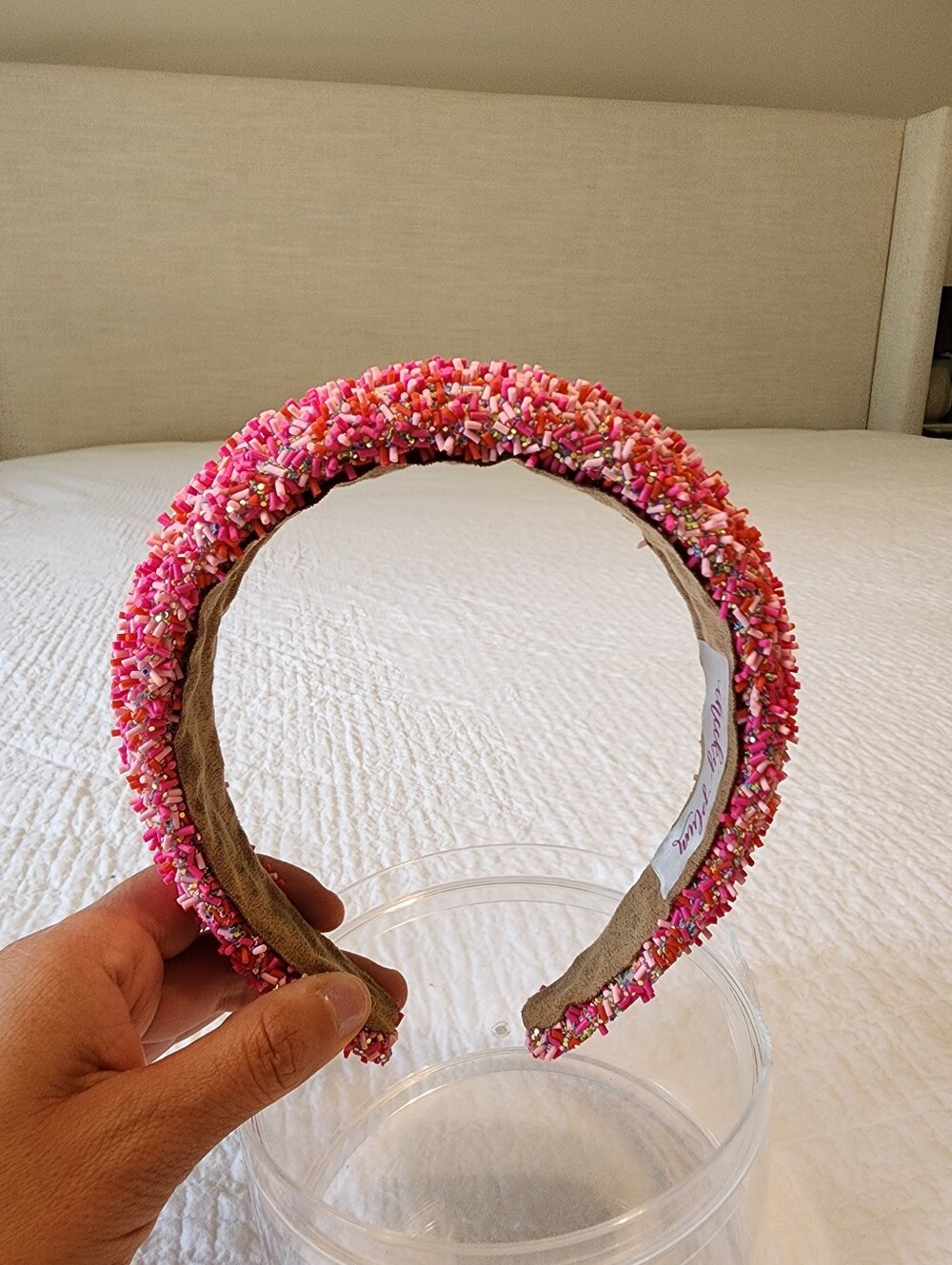 cheeky plum Pink Beaded Kids Headband with Multicolor Accent Beads